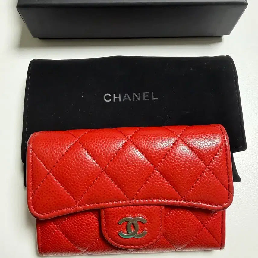 [BUNJANG] Chanel Caviar Snap Closure Wallet Red / 샤넬 캐비어 똑딱이 지갑 레드