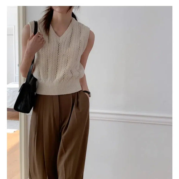 [BUNJANG] Mode Farbe Cotton Openwork Cable Knit Vest Ivory / pe 여름 코튼 스카시 케이블 꽈배기 펀칭 니트베스트 아이보리 조끼