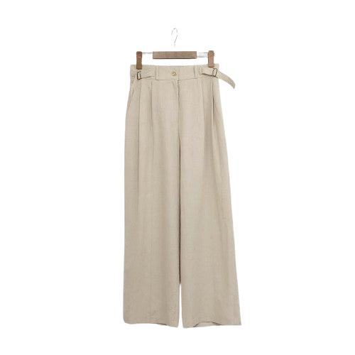 [BUNJANG] Mode Farbe Linen Blend Banding Buckle Strap Pintuck Wide Pants - Oatmeal / 린넨 밴딩 비조 스트랩 핀턱 오트밀 와이드팬츠 통바지