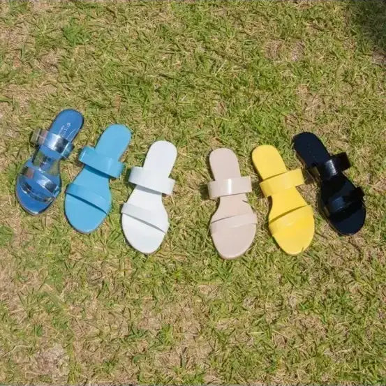[BUNJANG] Women's Two-Strap Enamel Slip-on Sandals / 여성화