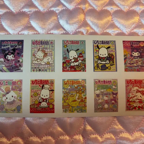 [BUNJANG] Sanrio Ichigo Newspaper Style Stickers 10-Piece Set / 산리오 이치고 신문 스타일 스티커 10p 세트
