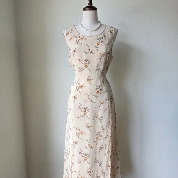 [BUNJANG] Flower Slit Long Dress / 세일)플라워 슬릿 롱 원피스