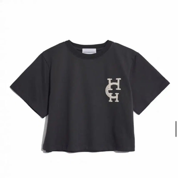 [BUNJANG] Hardcore Happiness Short Sleeve Cropped T-Shirt (Charcoal) / 하드코어해피니스 반팔 크롭티 (차콜)