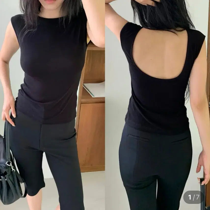 [BUNJANG] Understanding Back Scoop Sleeveless Tank Top Black / 언더스탠딩 백스쿱 나시 블랙 여름 라운드넥 스판나시