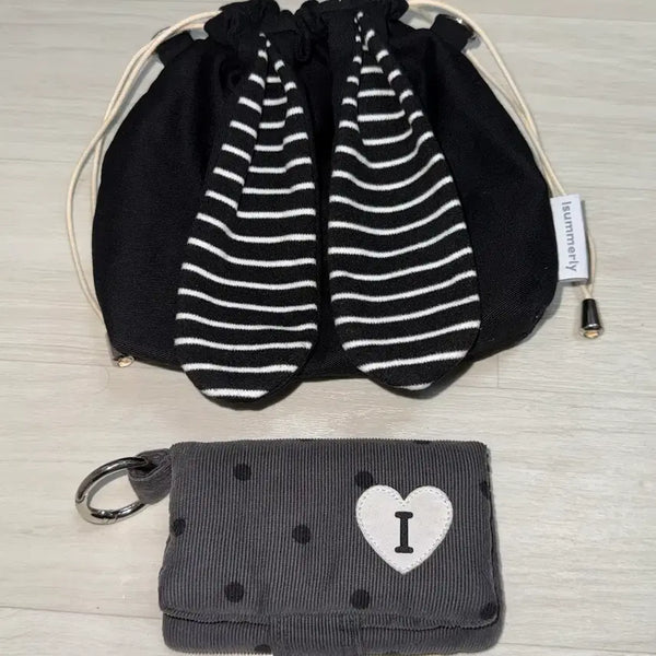 [BUNJANG] I'S SUMMER Bucket Bag Pouch, Music Card Wallet Bundle Set / 일괄) 아이썸머리 복조리 버니백 파우치 뮤직 카드 지갑 스트라이프 도트