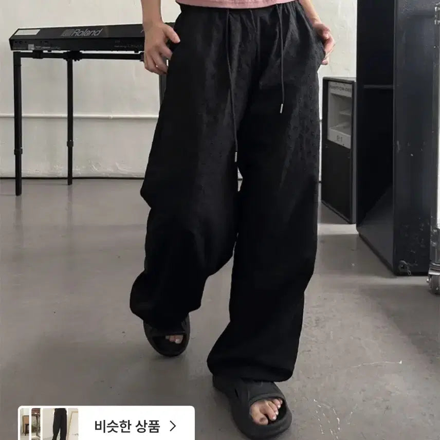 [BUNJANG] Flower Punching Cotton Pants Black / 플라워 펀칭 코튼팬츠 블랙