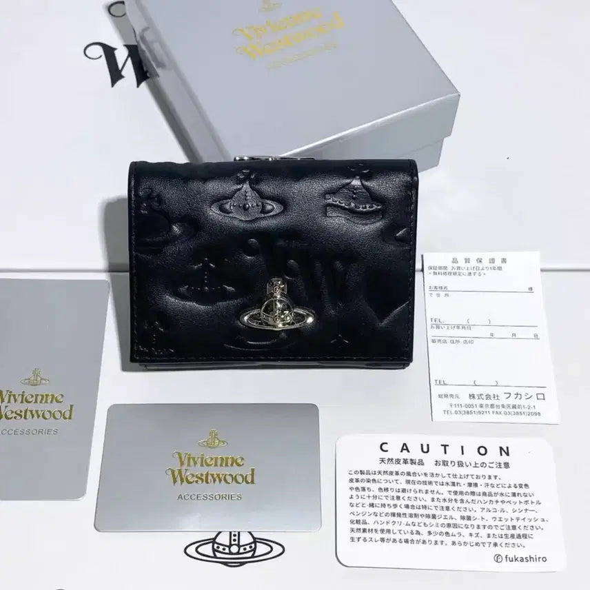 [BUNJANG] Vivienne Westwood All Over Embossing Matt Leather Trifold Wallet Black / 비비안 웨스트우드 올오버 엠보싱 매트 레더 삼단 반지갑 블랙