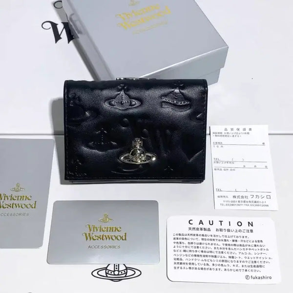 [BUNJANG] Vivienne Westwood All Over Embossing Matt Leather Trifold Wallet Black / 비비안 웨스트우드 올오버 엠보싱 매트 레더 삼단 반지갑 블랙