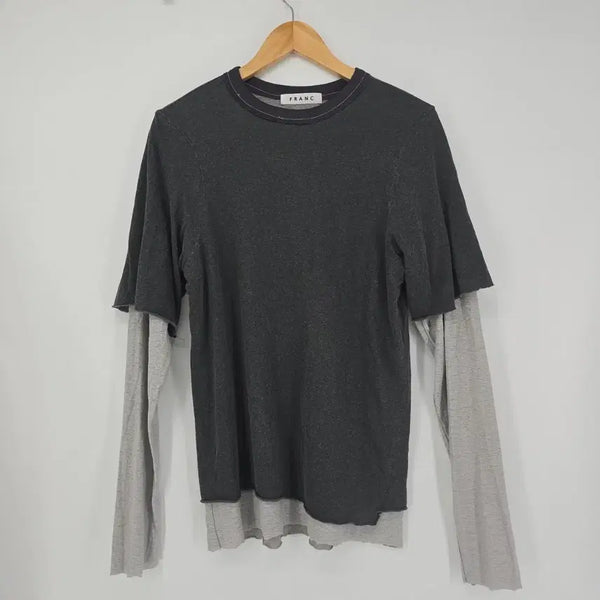 [BUNJANG] FRANC Layered Long-Sleeve Vintage Jersey Cotton T-Shirt / FRANC 레이어드 긴팔 빈티지 냉각 저지면 티셔츠 [H31146]