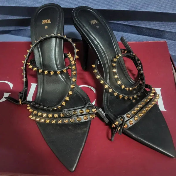 [BUNJANG] Zara Studded Strap High Heel Sandals / 새상품 자라 스터드 스트랩 하이힐 여자 샌들 39 255 129,000-30,000