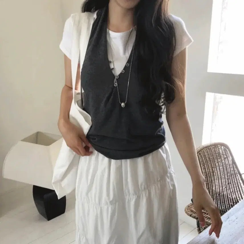[BUNJANG] Mood in Slow Layered Halterneck Bustier Vest / 레이어드 홀터넥 뷔스티에 조끼 (무드인슬로우)