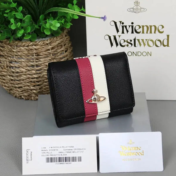 [BUNJANG] Vivienne Westwood Piccola Pelletteria Saffiano Stripe Small Frame Wallet Black / 비비안 웨스트우드 피콜라 펠레테리아 사피아노 스트라이프 스몰 프레임 반지갑 블랙