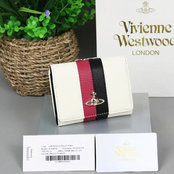 [BUNJANG] Vivienne Westwood Piccola Pelletteria Saffiano Stripe Small Frame Wallet White / 비비안 웨스트우드 피콜라 펠레테리아 사피아노 스트라이프 스몰 프레임 반지갑 화이트
