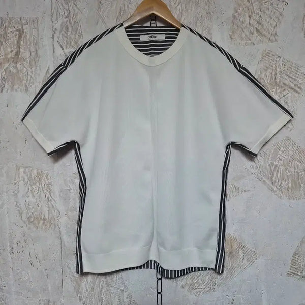 [BUNJANG] System Stripe Color-Block Short-Sleeve T-Shirt Size 95 / 시스템 스트라이프 배색 반팔티 95
