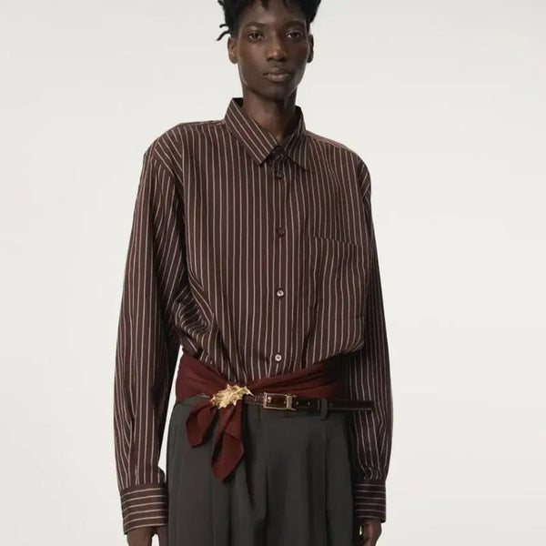 [BUNJANG] Recto Rea Stripe Shirt Red Brown / 렉토 레아 스트라이프셔츠 레드브라운