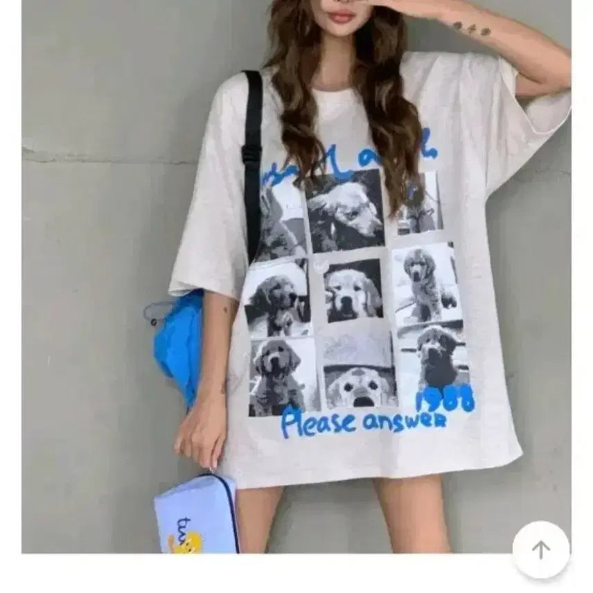 [BUNJANG] Yojimarket Kitsch Dog T-Shirt - Oatmeal, Free Size / 요지마켓 키치 도그 반팔 티셔츠 - 오트밀,프리