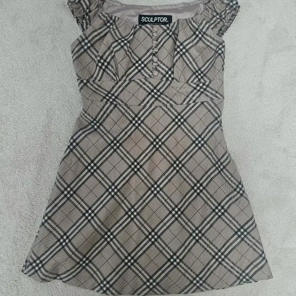 [BUNJANG] Sculptor Check Off-Shoulder Dress / (단종/새상품) 스컬프터 체크 오프숄더 원피스