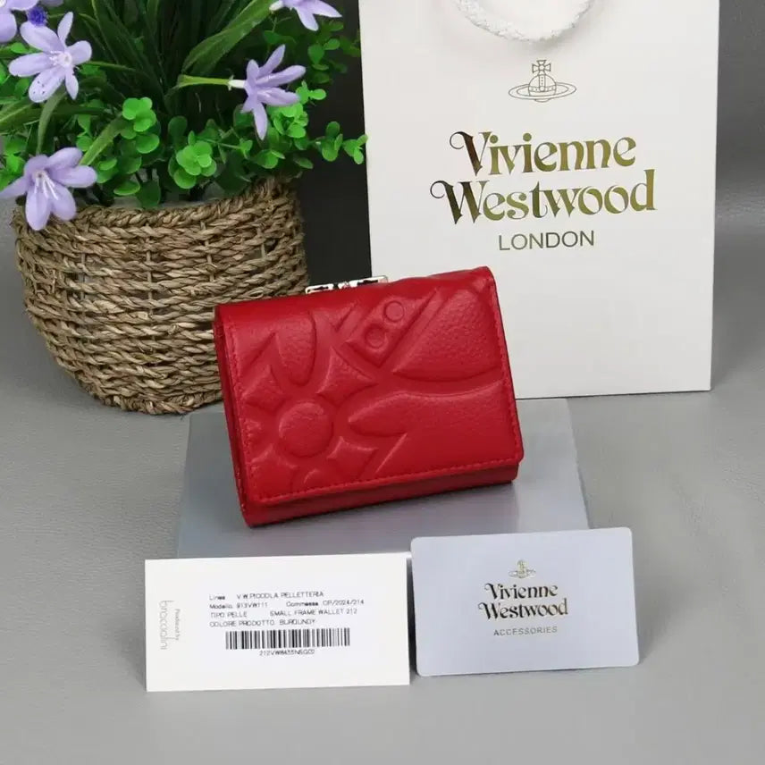 [BUNJANG] Vivienne Westwood Piccola Pelletteria All Over Embossed Leather Small Frame Wallet Burgundy Red / 비비안 웨스트우드 피콜라 펠레테리아 올오버  엠보싱 레더 스몰 프레임 반지갑 버건디 레드