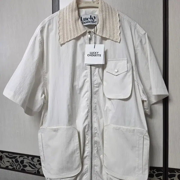 [BUNJANG] LUCKY CHOUETTE Knit Collar Short Sleeve Zip-Up Jumper / (새상품)럭키슈에뜨 니트카라 반소매 집업점퍼