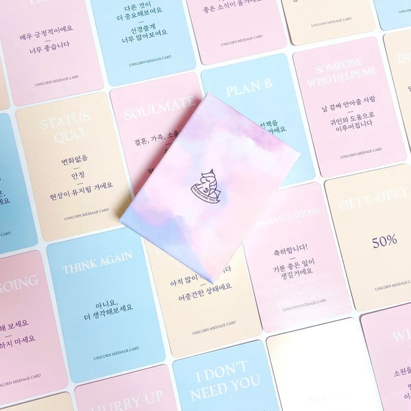 [BUNJANG] Unicorn Tarot Message Oracle Cards (First Edition) with Natural Crystal Set / [텀블벅] 유니콘타로 메세지 오라클 카드 + 원석 세트 (구판)