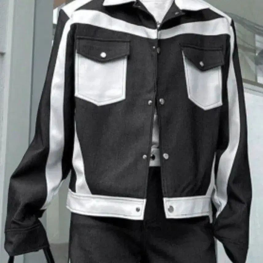 [BUNJANG] Black White Color Block Jacket / 블랙 화이트 배색 자켓