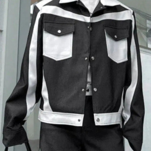 [BUNJANG] Black White Color Block Jacket / 블랙 화이트 배색 자켓