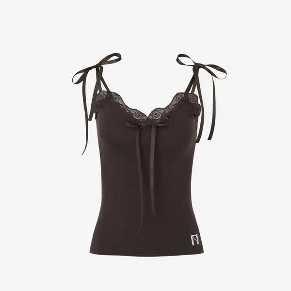 [BUNJANG] Newearlyn Ribbon Lace Sleeveless Top Brown / 뉴얼린 Ribbon lace sleeveless 브라운