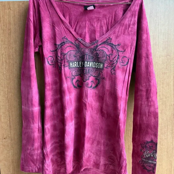 [BUNJANG] Harley-Davidson Women's Long Sleeve T-Shirt Pink / 할리데이비슨 롱슬리브
