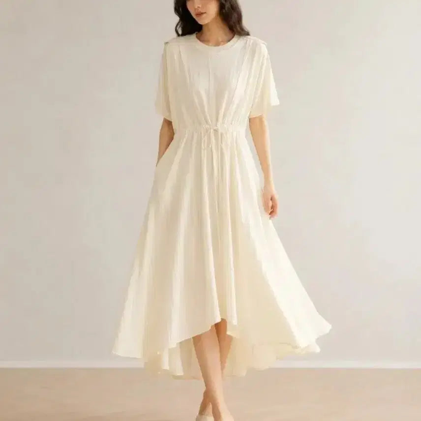 [BUNJANG] G Studio Ivory Shirring Asymmetrical Long Dress / 미착용) 지스튜디오 아이보리 셔링 언발런스 롱원피스 55