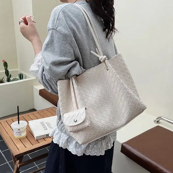 [BUNJANG] Modern Woven Shoulder Bag with Mini Pouch / 모던 우븐 숄더백