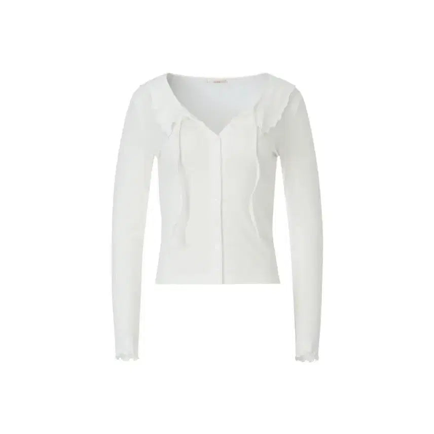 [BUNJANG] Jennieo Bluemi Frill Cardigan Ivory / 제니오 블루미 프릴 가디건 아이보리
