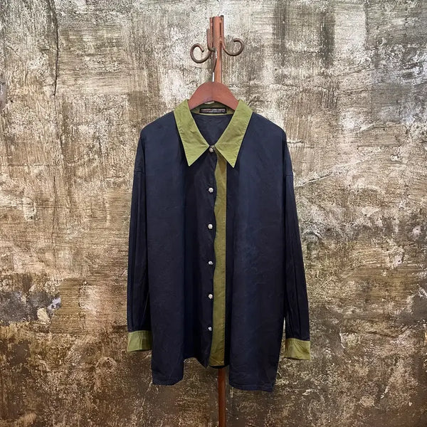 [BUNJANG] 80s-90s Umberto Ginocchietti Silk Shirt Olive Green / 8~90s UMBERTO GINOCCHIETTI 실크 셔츠 빈티지