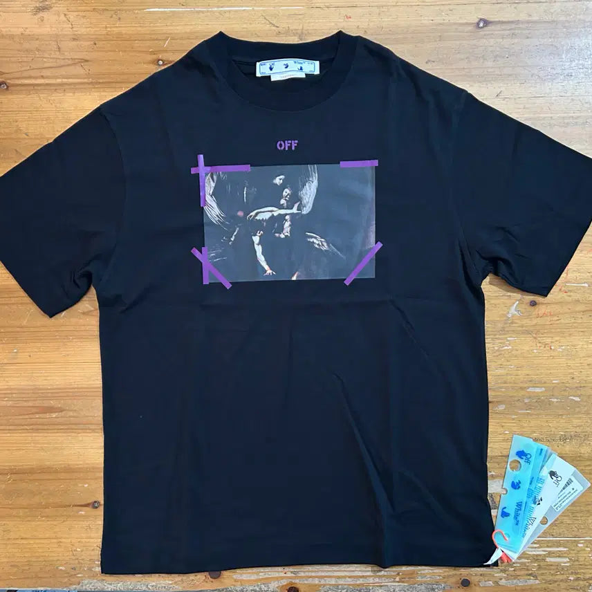 [BUNJANG] Off-White Tape Arrow Oversized T-Shirt Black Purple Yellow / 오프화이트 테이프 애로우 오버 반팔 티셔츠 블랙 퍼플 예로우