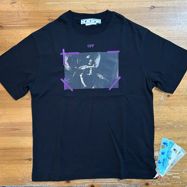 [BUNJANG] Off-White Tape Arrow Oversized T-Shirt Black Purple Yellow / 오프화이트 테이프 애로우 오버 반팔 티셔츠 블랙 퍼플 예로우