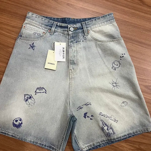 [BUNJANG] Vetements Blue Scribble Denim Shorts / [30]베트멍 블루 스크리블 데님 숏 팬츠