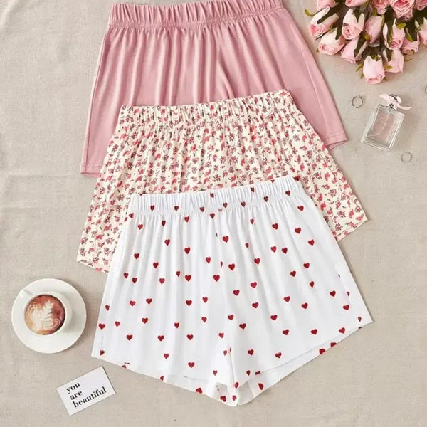[BUNJANG] 3-Piece Pajama Shorts Set (Pink/Flower/Heart) Size 77 / 잠옷 반바지 3종 세트 (핑크/플라워/하트).77사이즈