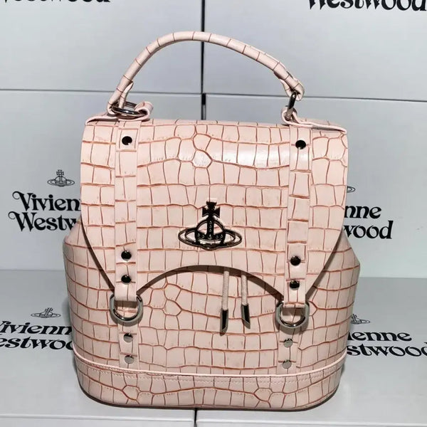 [BUNJANG] Vivienne Westwood Small Max Croco Embossed Leather Backpack Pale Pink / 비비안웨스트우드 스몰 맥스 크로코 엠보스드 레더 백팩 페일 핑크