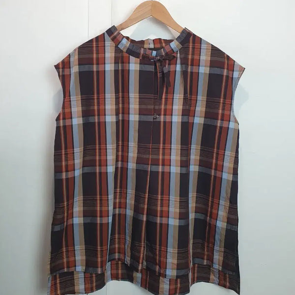 [BUNJANG] Hagumi Brown Check Ribbon Blouse / 하구미 브라운 체크 리본 블라우스 모리