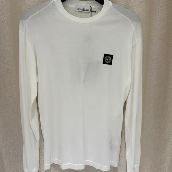 [BUNJANG] Stone Island Patch Cotton Long Sleeve T-Shirt White (M) / (M) 스톤아일랜드 와펜 코튼 롱슬리브 티셔츠 화이트