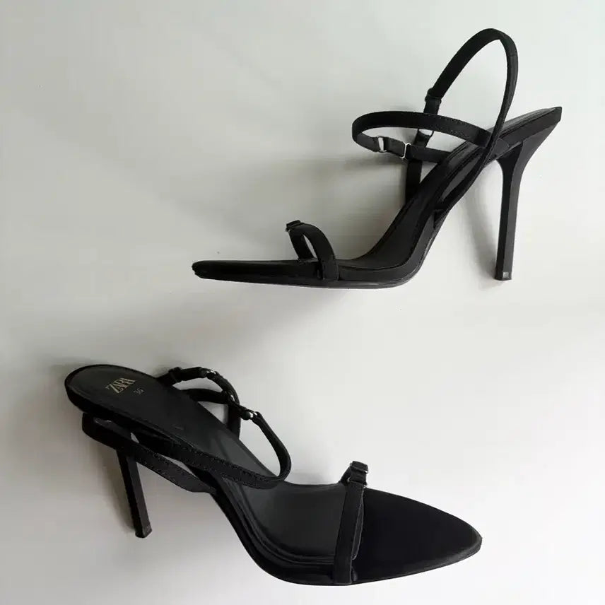 [BUNJANG] ZARA Black Satin Slingback Sandals 235 (EU 36) / 자라 ZARA 블랙 새틴 슬링백 샌들 235 1회착용 무료배송