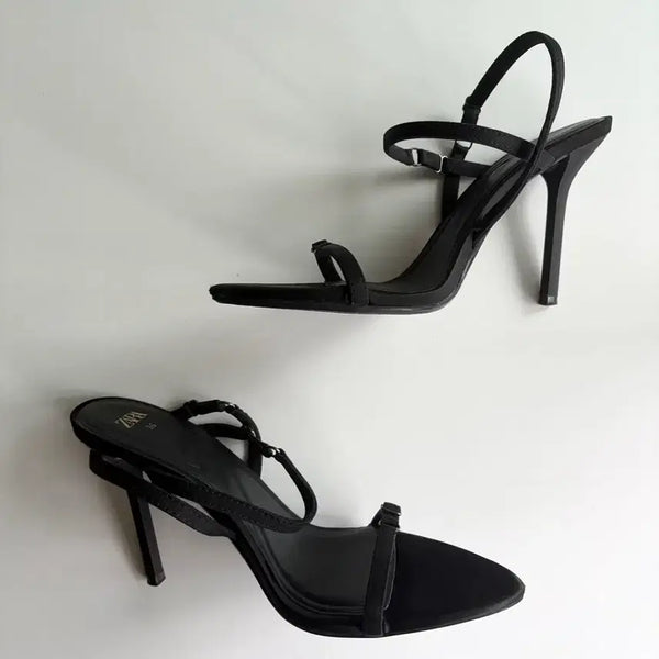[BUNJANG] ZARA Black Satin Slingback Sandals 235 (EU 36) / 자라 ZARA 블랙 새틴 슬링백 샌들 235 1회착용 무료배송