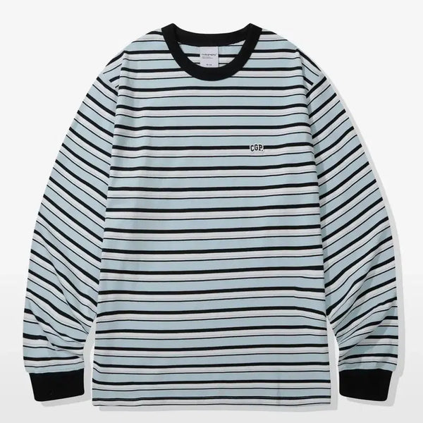 [BUNJANG] Code Graphy Multi Stripe Long Sleeve Sky Blue M / 코드그라피 멀티 스트라이프 롱슬리브ㅣ스카이블루ㅣM