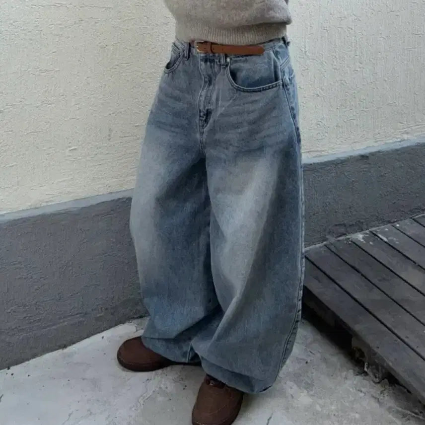 [BUNJANG] Balloon Washing Wide Denim Pants (Size S) / 벌룬 워싱 와이드 데님팬츠 판매
