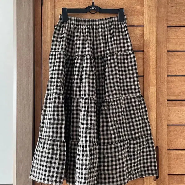 [BUNJANG] Vintage Check Ruffle Maxi Skirt Mori Girl Style / 빈티지 체크 캉캉치마 롱스커트 모리걸 카모메산장코코모리스윙잉서울