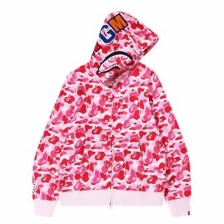 [BUNJANG] BAPE Shark Camo Zip-Up Hoodie Pink / 베이프 샤크 카모 후드 집업 핑크