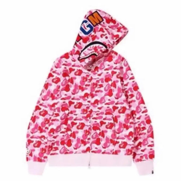 [BUNJANG] BAPE Shark Camo Zip-Up Hoodie Pink / 베이프 샤크 카모 후드 집업 핑크
