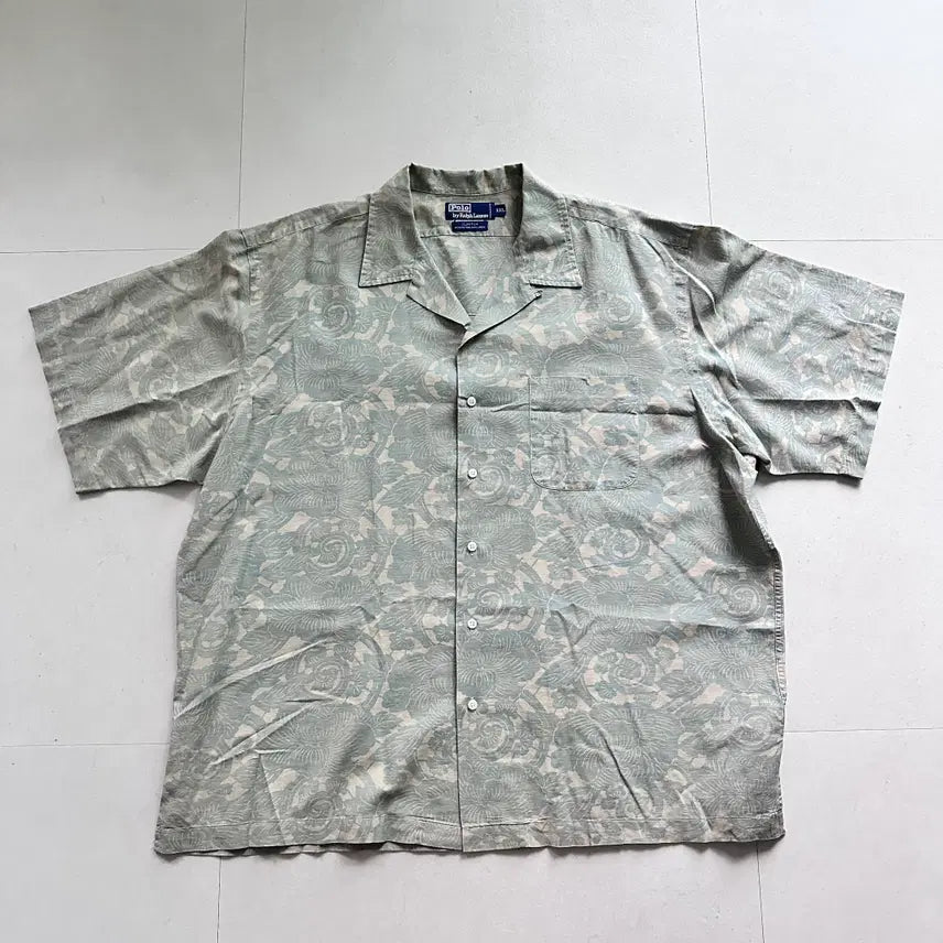 [BUNJANG] Polo 90s Clayton Linen Blend Open Collar Shirt Mint Ethnic XXL / [XXL] 90s 폴로 클레이튼 린넨 혼방 오픈카라 셔츠 민트 에스닉