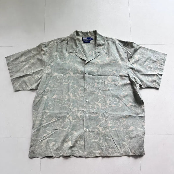 [BUNJANG] Polo 90s Clayton Linen Blend Open Collar Shirt Mint Ethnic XXL / [XXL] 90s 폴로 클레이튼 린넨 혼방 오픈카라 셔츠 민트 에스닉