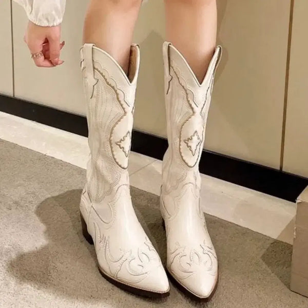 [BUNJANG] Women's White Western Boots / 치어리딩 카우걸 여성 화이트 웨스턴 부츠