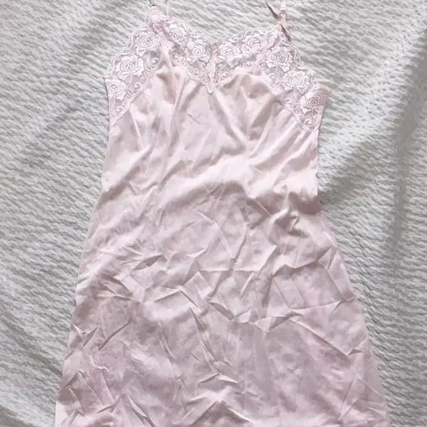 [BUNJANG] Vintage Strawberry Milk Pink Lace Slip Dress / 빈티지 딸기우유 핑크 레이스 슬립원피스 코코모리와이즈걸엣팃시미코하우스